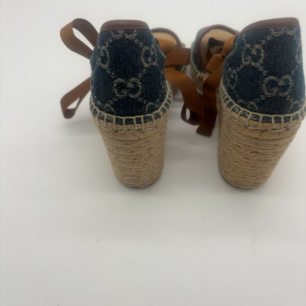 Gucci Denim Blue and Tan Espadrille Sandals - Picture 4 of 5